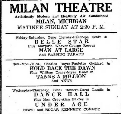 Milan Cinema (Milan Theatre) - Jan 29 1942 Ad (newer photo)